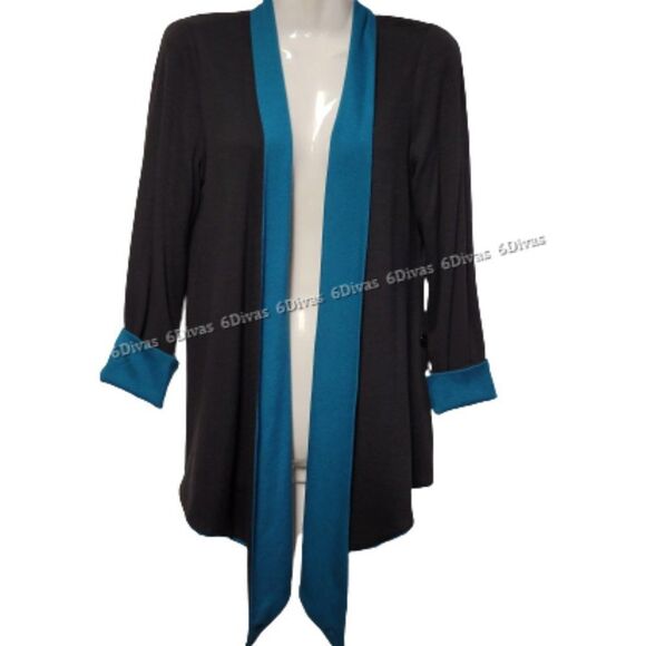 Reversible Blue Black Cardigan Jacket Top Fall Top Coat Size 36 - NEW - Picture 4 of 10